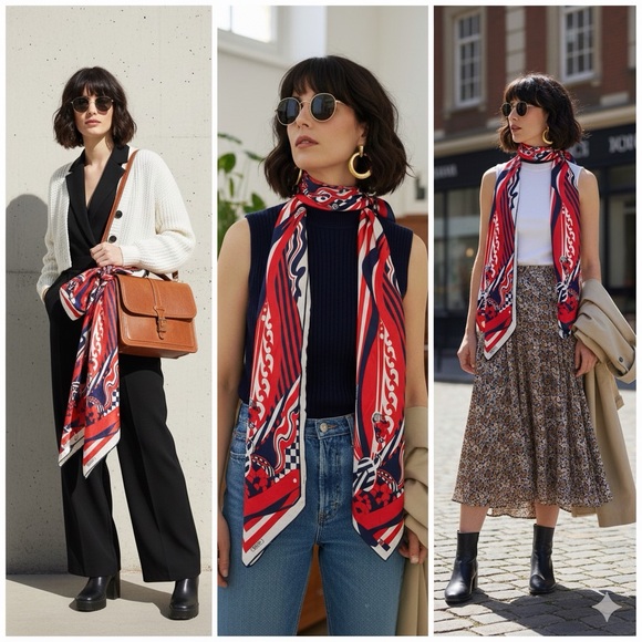 Tullo Accessories - Vintage Silk Scarf Neck Wrap Tullo 60s 70s Pop Art Red White Mod Bag Accessory